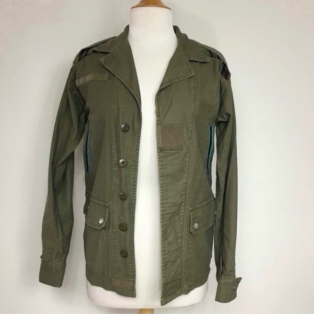 Glamorous Women's Olive Green Embroidered Southwest Cotton Utility Jacket Size S